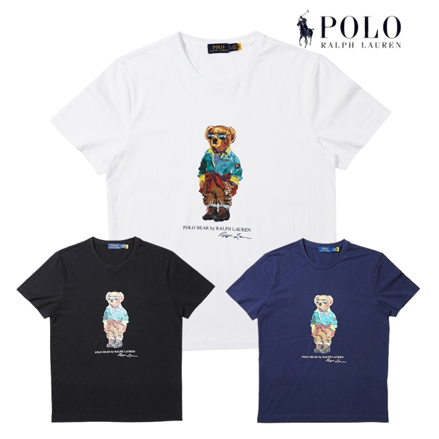 本物保証 メンズ コットン ポロベアー 限定プリント半袖 Tシャツ 3 カラー（ブラック / ネイビー / ホワイト） RL7353（ポロベアー） 5,732円