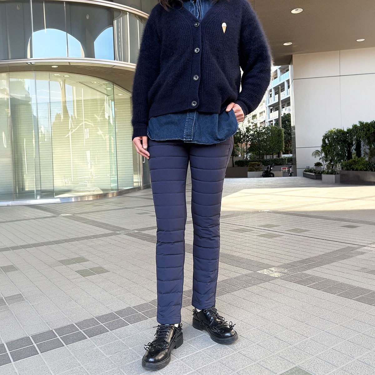 【SALE】【靴下の岡本公式】17℃ レディース パンツ ダウンパンツボーダーはっ水加工巾着付き