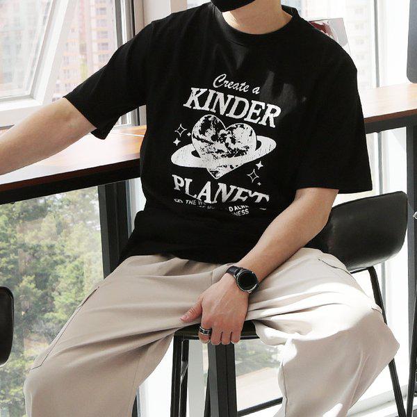 WIN メンズ ビッグサイズ KINDER 胸プリント 半袖Tシャツ