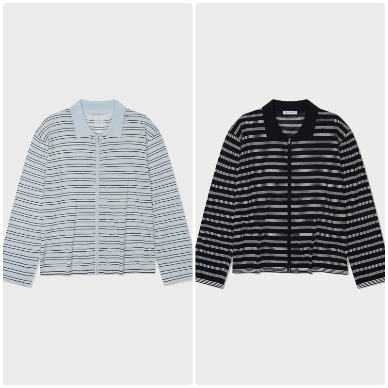 【LOW CLASSIC】 STRIPED ZIP-UP CARDIGAN : 2COLORS