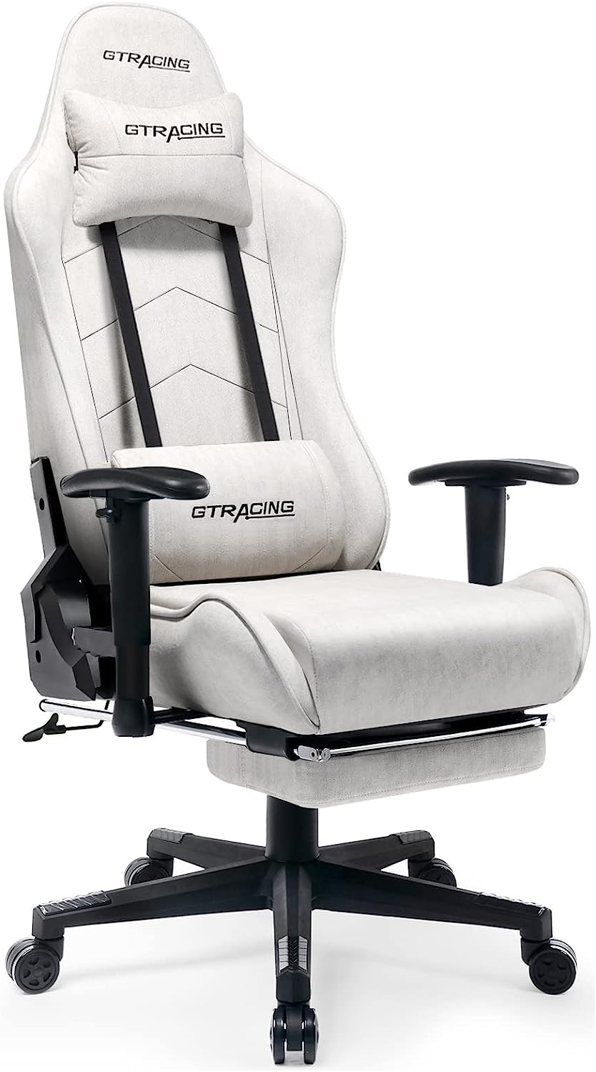 伸縮可能オットマン付き ゲーミングチェア オフィス パソコン 収納式フットレスト （グレー 布張地） 19,899円