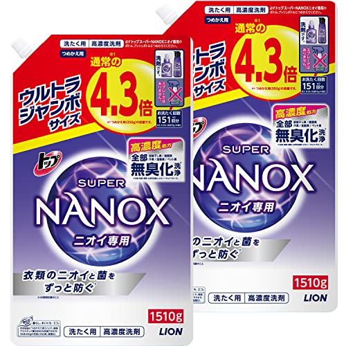【まとめ買い 大容量】トップ スーパーナノックス ニオイ専用 プレミアム抗菌処方 部屋干し 洗剤 蛍光剤無配合 洗濯洗剤 液体 詰め替え ウルトラジャンボ1510g×2個セット