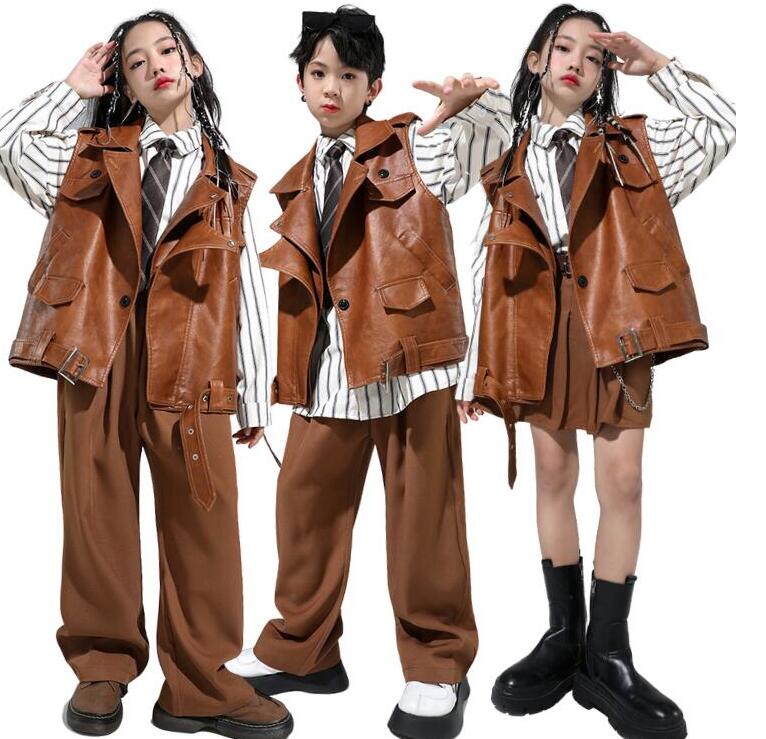 注目商品お揃い 子供服 ダンス 衣装 キッズ セットアップ ヒップホップ フェイクレザー ダンス衣装 ジャケット パンツ キッズダンス衣装 男の子 女の子 セットアップ 子供 ダンス衣装 かっこいい 5,157円