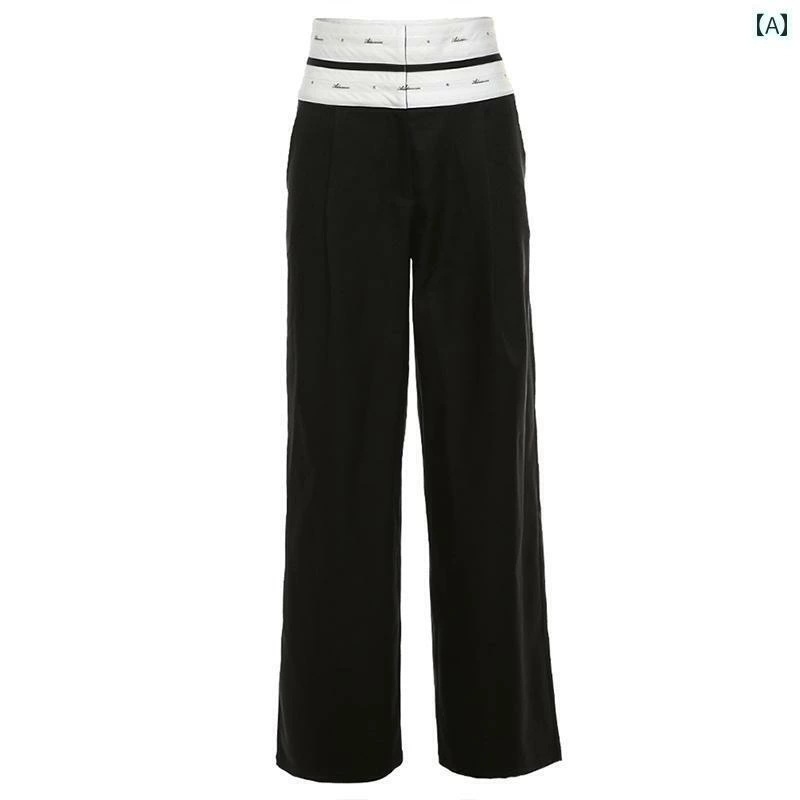 ワイドパンツ レディース ハイウエスト タック ストレート ボトムス 長ズボン カジュアル ダブル 美脚 スリム 着痩せ 体型カバー ロング ファスナー ポケット ストリート ヒップホップ ダンス 練