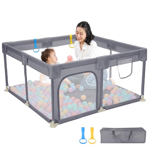 ベビーサークル 小さめ サークル 赤ちゃん 127x127cm ベビーフェンス メッシュ 扉付き プレイヤード 自立式 滑り止め付き 子供 組立簡単 洗濯可能 収納バッグ付き