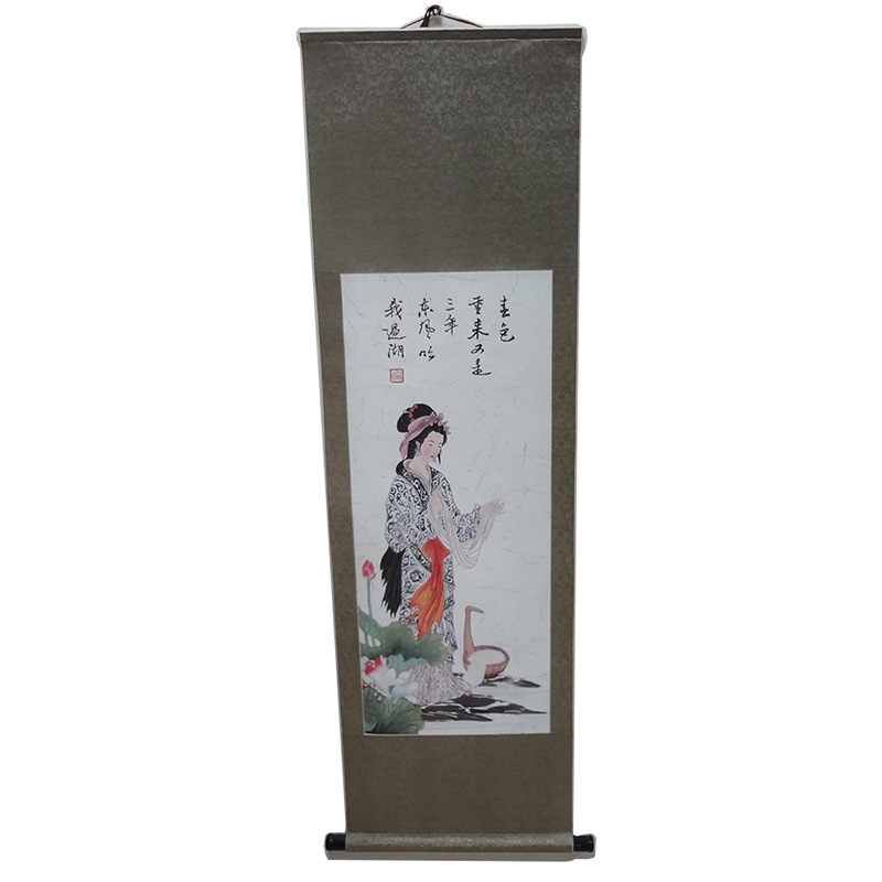 Wall Decor Hanging Scroll Batik Tapestry - Chinese Painting Style Ancient Lady Painting 140x50cm