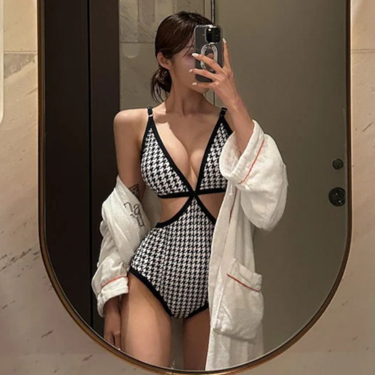 千鳥格子 ワンピース 水着 レディース モノキニ 体型カバー パッド付き かわいい 大人可愛い きれいめ シンプル カジュアル ナチュラル 華やか 大人っぽい おしゃれ お洒落 レトロ 主役級