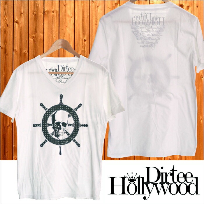 ダーティーハリウッド メンズ Vネック Tシャツ Dirtee HOLLYWOOD CAPTIAN SKULLY ホワイト ダーティー ハリウッド LA セレブ 芸能人 女優 俳優 着用 Safari