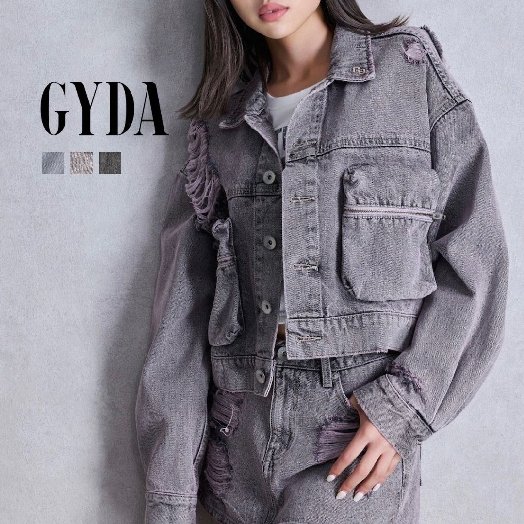 ZIP POCKETダメージショートデニムGジャン 072540201601 レディース フリーサイズ ピンク アイスブルー ルーズ ショート丈 ソフト クラッシュ デニムジャケット