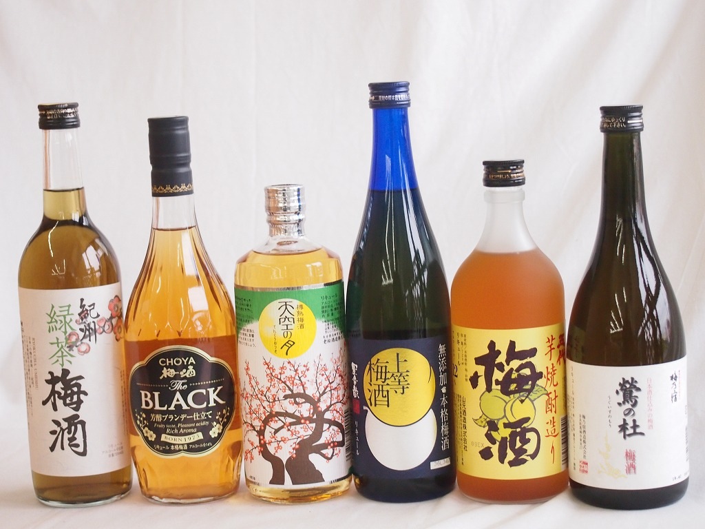 豪華梅酒6本セット(芋焼酎仕込五代梅酒(鹿児島) 樽熟梅酒天空の月(大分) 梅酒 鶯の杜(奈良) 芳