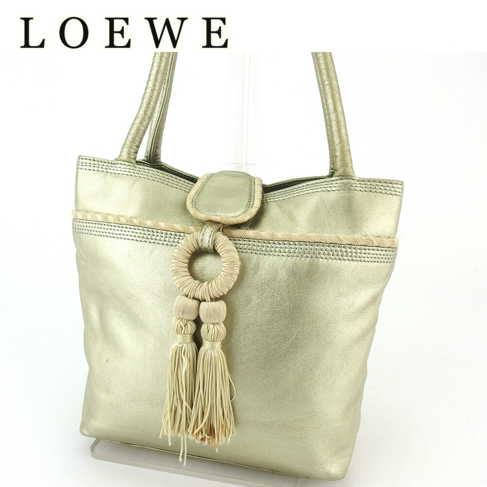 トートバッグ トート ハンドバッグ タッセル レディース ゴールド ベージュ 中古