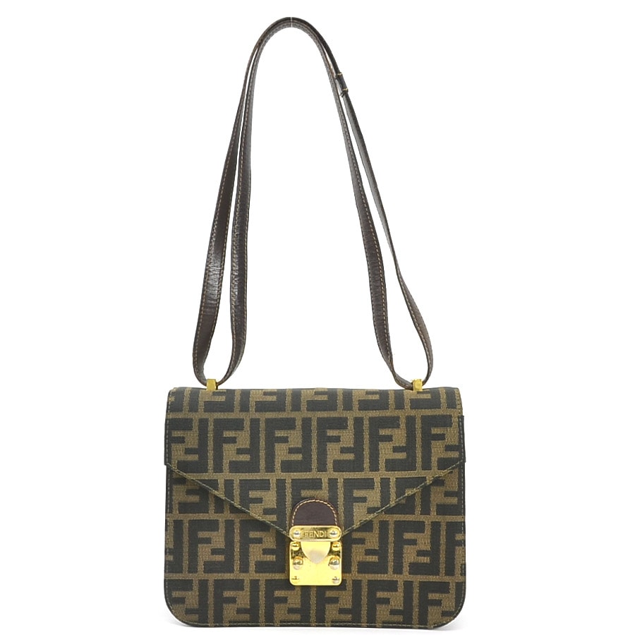 フェンディ FENDI ショルダーバッグ ズッカ キャンバス/レザー ブラウン ゴールド レディース e59357i