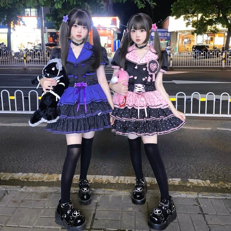 韓国ファッシ y2k サブカル小アイドル ロリータ 少女ギャル亜比ロリータスーツスカート洋装576