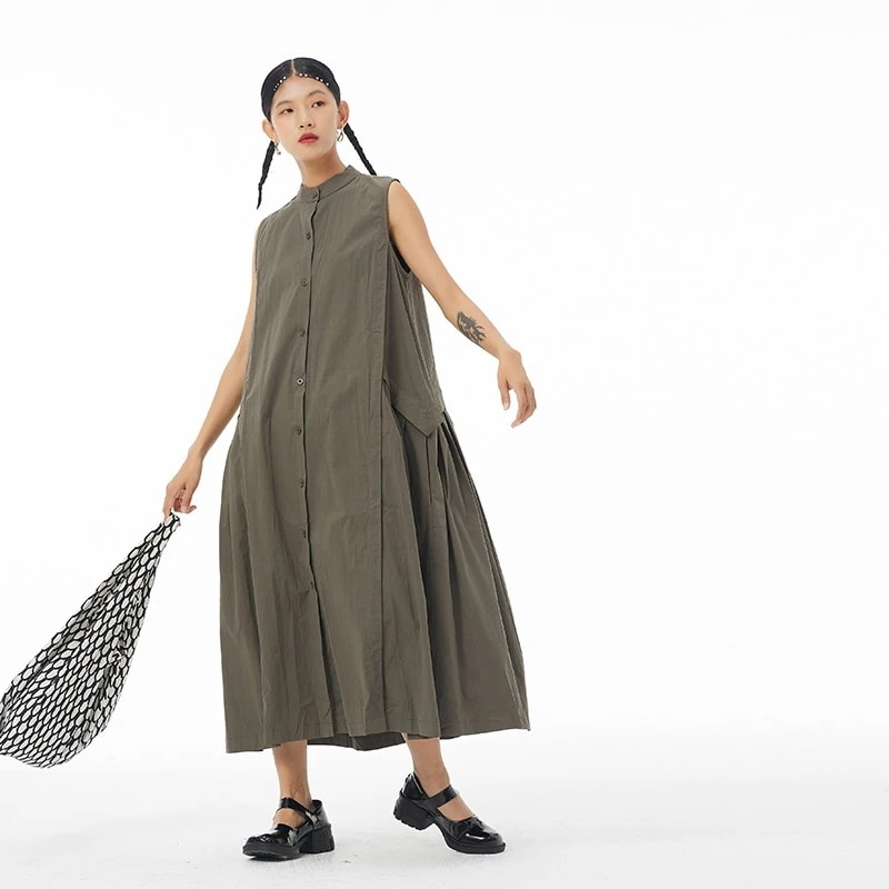 2024夏 新作 気質 綿麻ノースリーブワンピース 大サイズレディーススリム見えワンピース韓国ファッションキャミワンピース