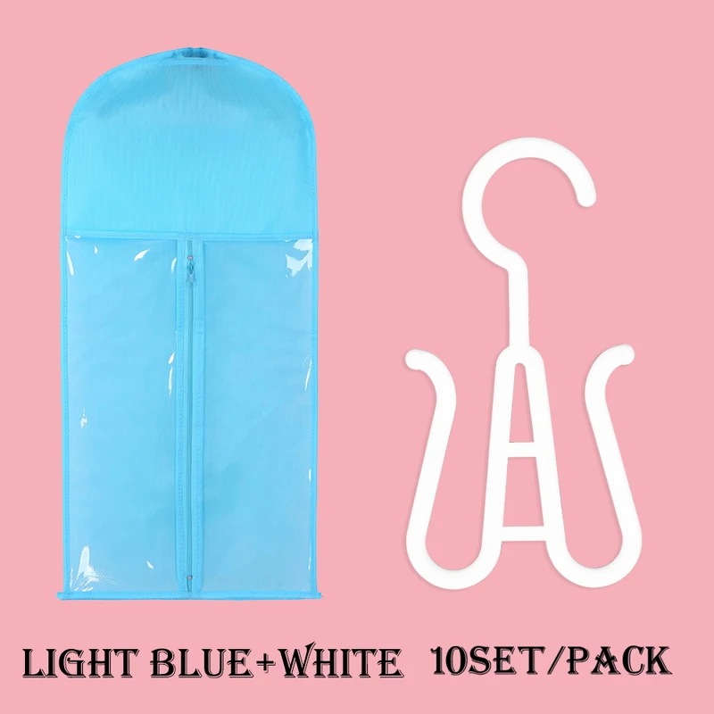 かつら用収納袋 エクステンション用収納袋 ハンガー付き 5/10セット 10 set light blue