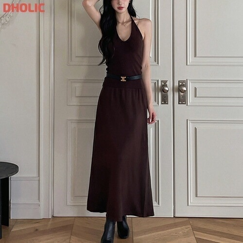 ニットロングウエストゴムホルターネックスリムセットアップスカートノースリーブ・1934458 5,901円