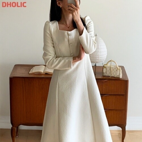 ハートネックパフスリーブAラインワンピース・1935478