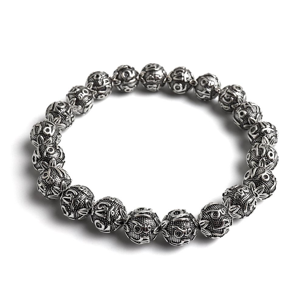 シルバー925 梵字ボールの数珠ブレスレット 幅10mm [bs292-10mm]