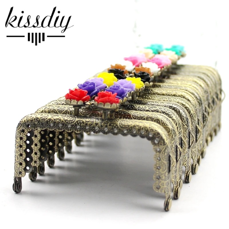 Kissdiy10個8.5 cmローズメタル財布フレームアンティークブロンズスクエアバッグハードウェアキスクラスプパターンdiyバッグアクセサリー