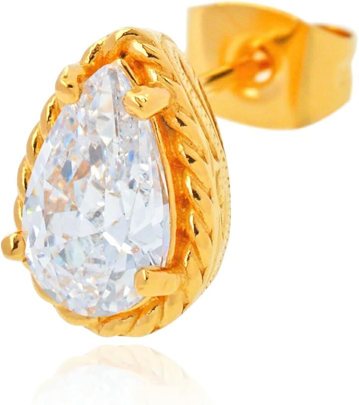 Piena ピエナ サージカルステンレス キュービックジルコニア ドロップ 一粒 片耳用 1個売り ハワイアンジュエリー ピアス レディース(ゴールド)