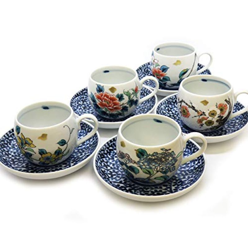九谷焼 コーヒーカップセット 5客 草花絵変り 陶器 食器 日本製 ブランド品