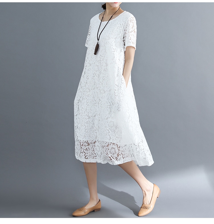 総レースワンピース ワンピース フレアワンピース ミモレ ミモレ丈 袖あり 半袖 ラウンドネック フレア Aライン レース 透け感 かわいい 大人可愛い きれいめ シンプル カジュアル 大人 上品 5,681円