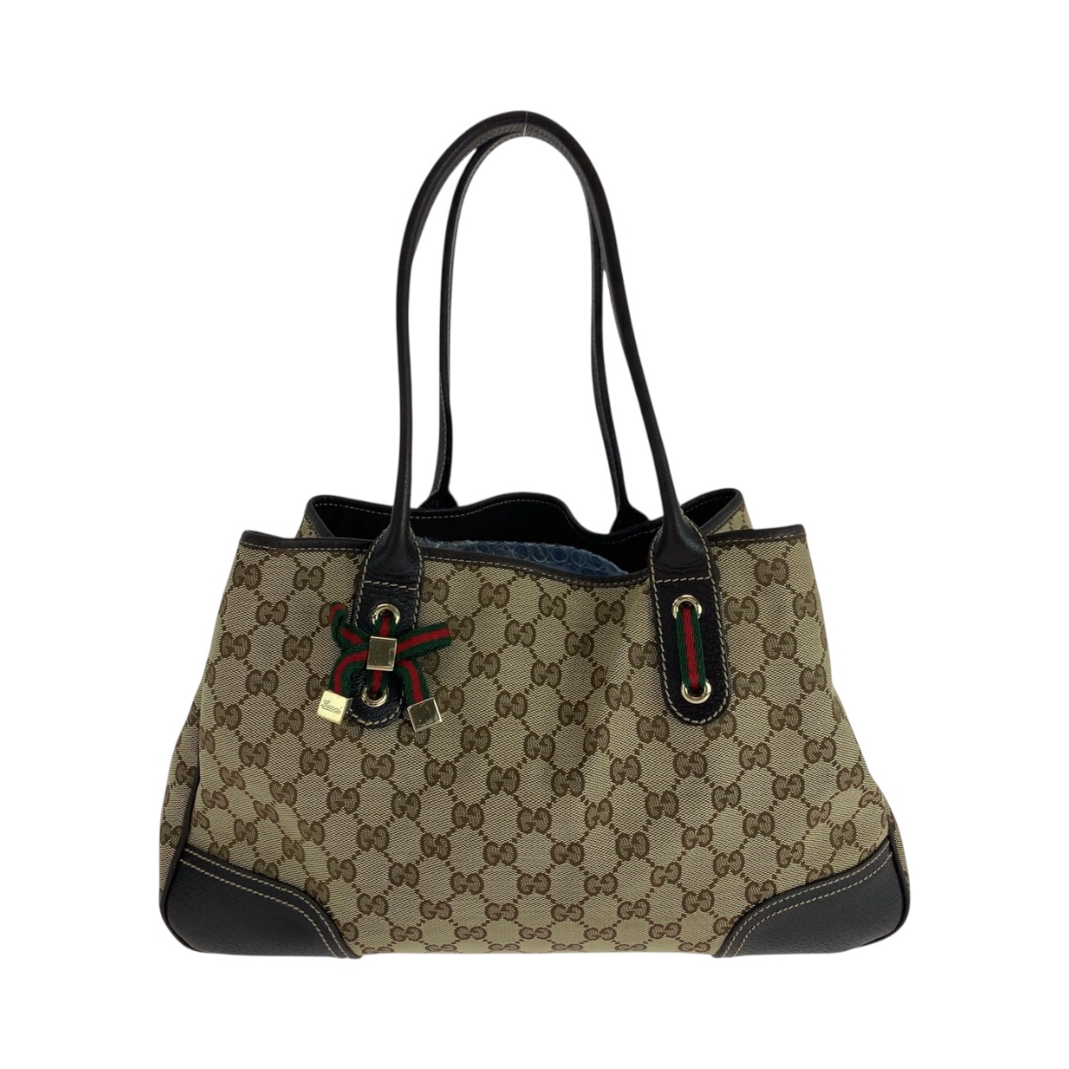 美品 シェリーライン プリンシー ベージュ ブラウン ゴールド金具 GGキャンバス 163805 トートバッグ ショルダーバッグ レディース 502563