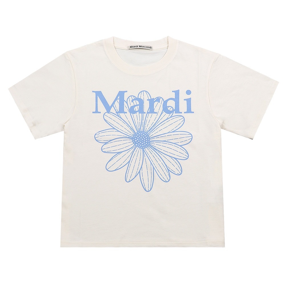 Tシャツ SLIM TSHIRT FLOWERMARDI CREAM ASHBLUE 半袖 レディース 韓国 ファッション アパレル