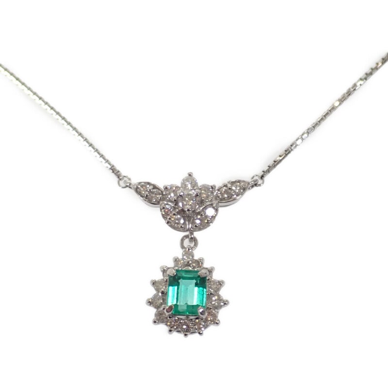 デザインジュエリー ペンダント ネックレス Pt850プラチナ エメラルド ダイヤモンド レディース【Aランク】