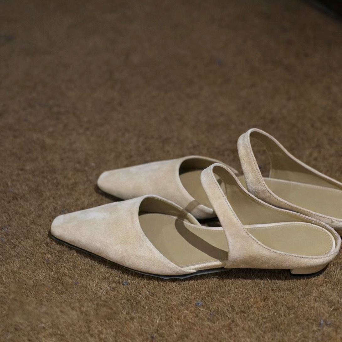 Cowhideバージョンフランスのワンストリップ本物の革のミュラー夏の女性のための女性のためのハーフスリッパ半分サポート