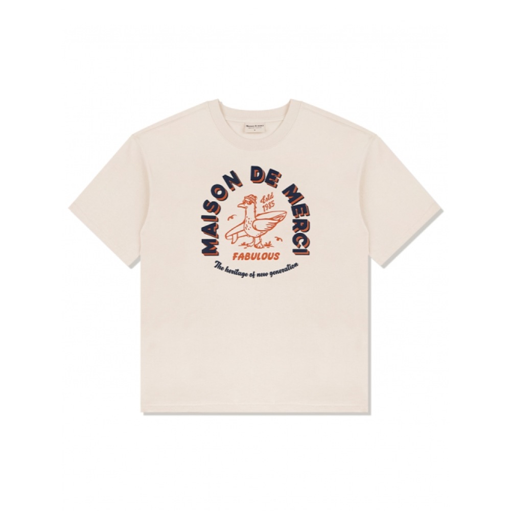 ファビュラスアーカイブユニセックスオーバーフィットサーフィンブーエンボスロゴショートスリーブ T シャツクリーム (FCE2TS405M)