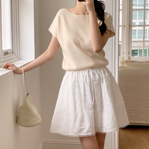 (ロマンティックムード / オールゴム) ルミアン リボン ゴム入り レース フレア Aライン ミニスカート sk7252 4,784円