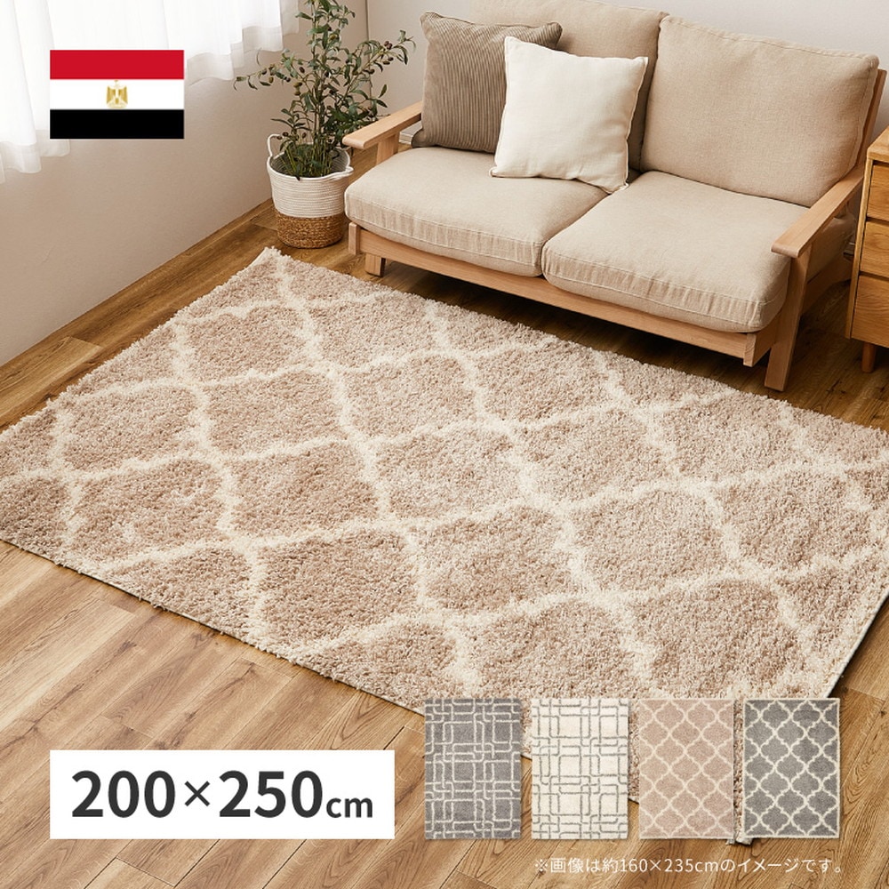 大型 エジプト製 ラグ 厚手 200x250cm ウィルトン織 シャギーラグ