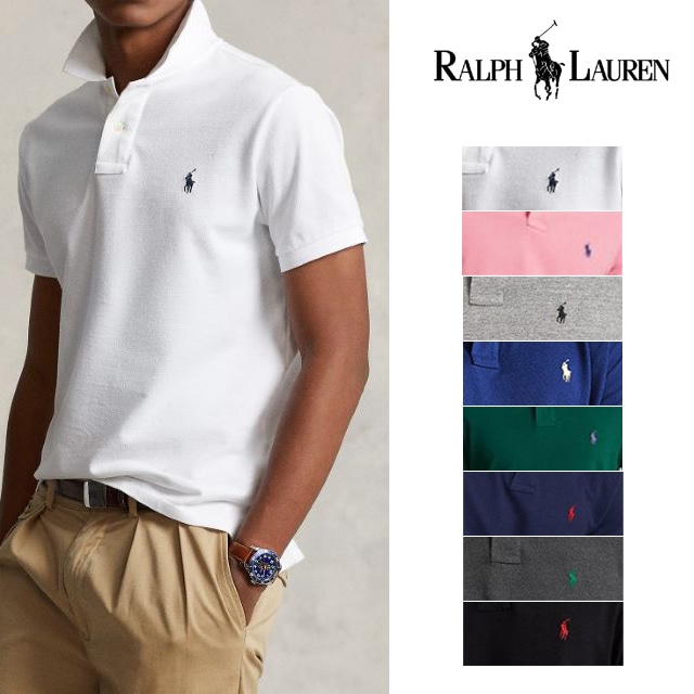 本物保証 メンズ コットン 鹿の子編み ポニーししゅう 定番 半袖ポロシャツ カスタムスリムフィット