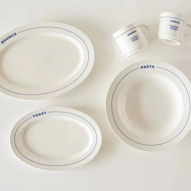 【団体購入価格（10個）】韓国インレトロレターシンプルセラミックプレート食器パスタチャーハンディーププレートオーバルプレートデ