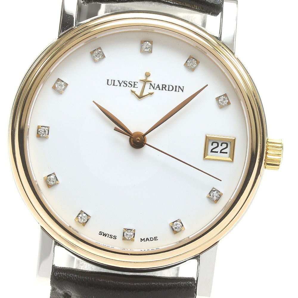 ユリスナルダン Ulysse Nardin 135-22 サンシアー 11Pダイヤ デイト 自動巻き メンズ 美品 _829919【中古】