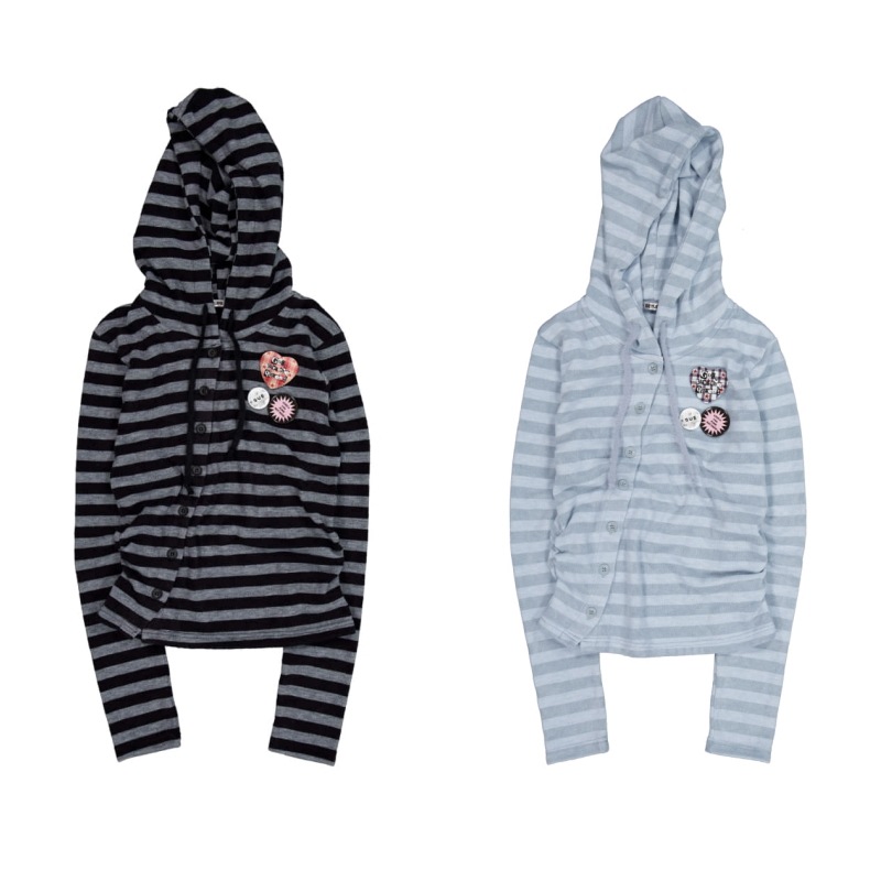 【SETUPEXE】 25FW BADGE STRIPE HOODED CARDIGAN : 2COLORS