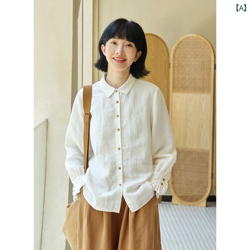 レディース　　シャツ　トップス 王 城 A 328 シート / 風のように 優しい 春秋 14 ドライ クリーニング リネン 文芸 白 シャツ