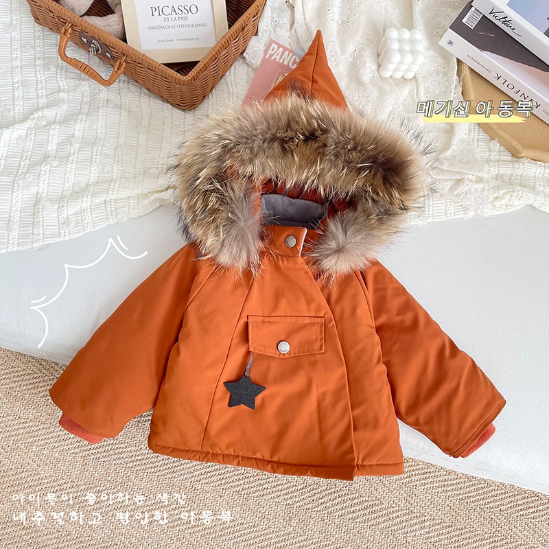 子供用ダウンジャケット冬の新国標90白アヒル羽毛大毛襟ダウンジャケット厚く保温