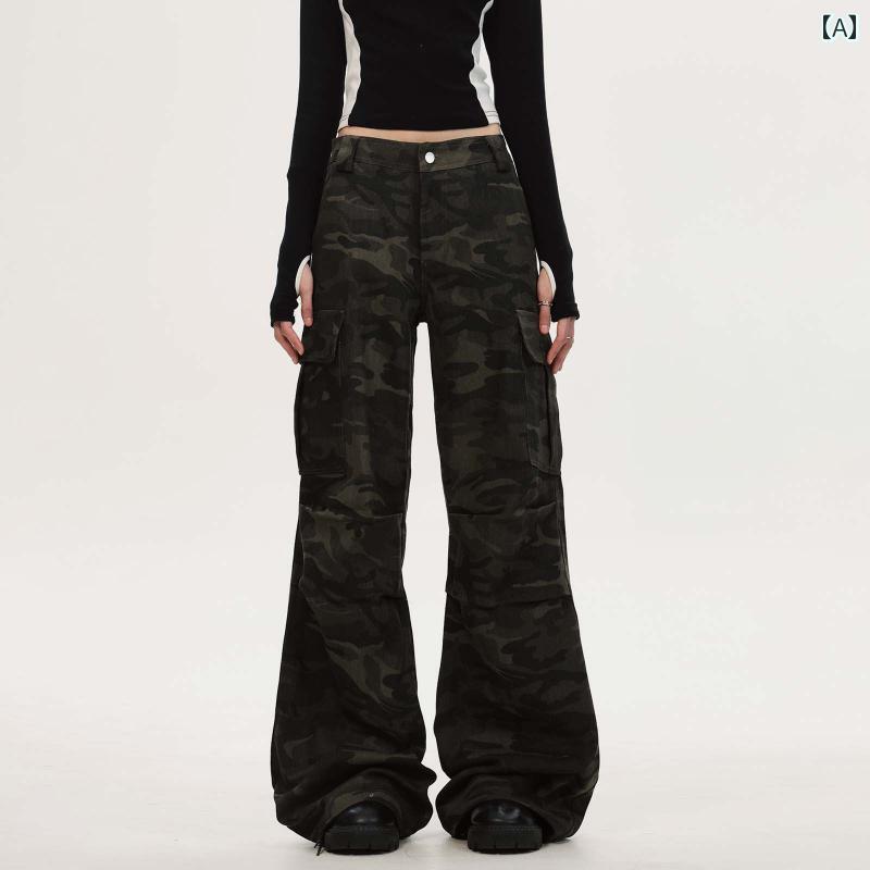 カーゴパンツ　メンズ　レディース 0123 Start アメリカン ストレート フレア 迷彩 オーバー オール メンズ レディース レトロ ストリート クリーン フィット パンツ 5,391円
