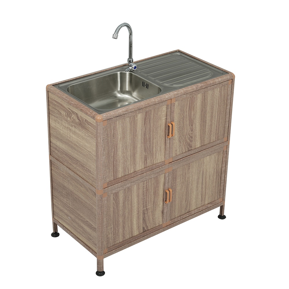 【囲い付きで便利】屋外 流し台 ステンレス W83×D43.5×H109.5cm ガーデンシンク 作業台 キッチン 台所 屋外 簡易 シンク 組み立て簡単 収納棚付 庭 高さ調節 調理台 ガーデニング