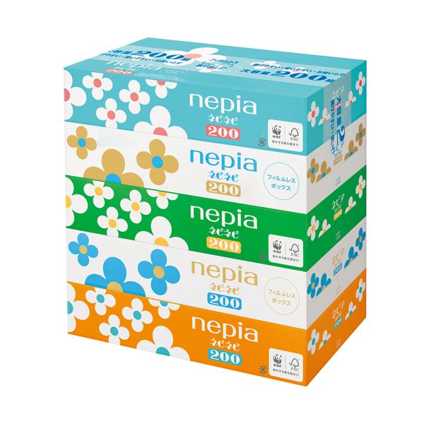 （まとめ） 王子ネピア ネピアネピネピティシュ 200組／箱 1パック（5箱） [x10セット]