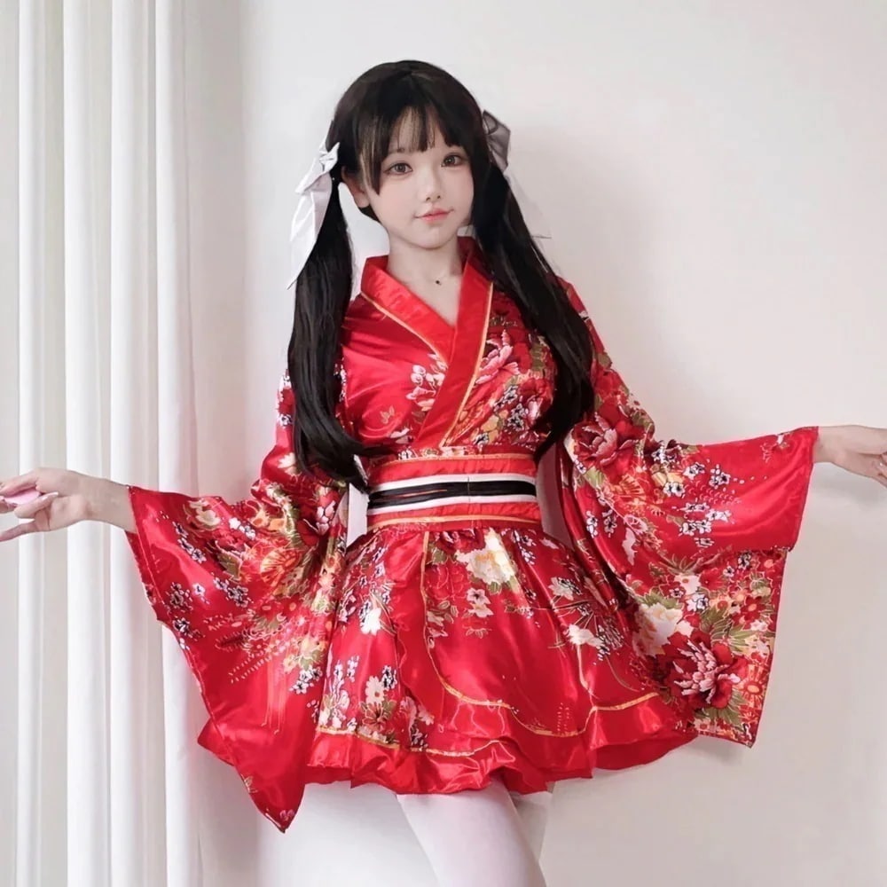 ロリータ本物の着物コスプレ衣装夏と風プリント変更浴衣と着物レディーススーツ
