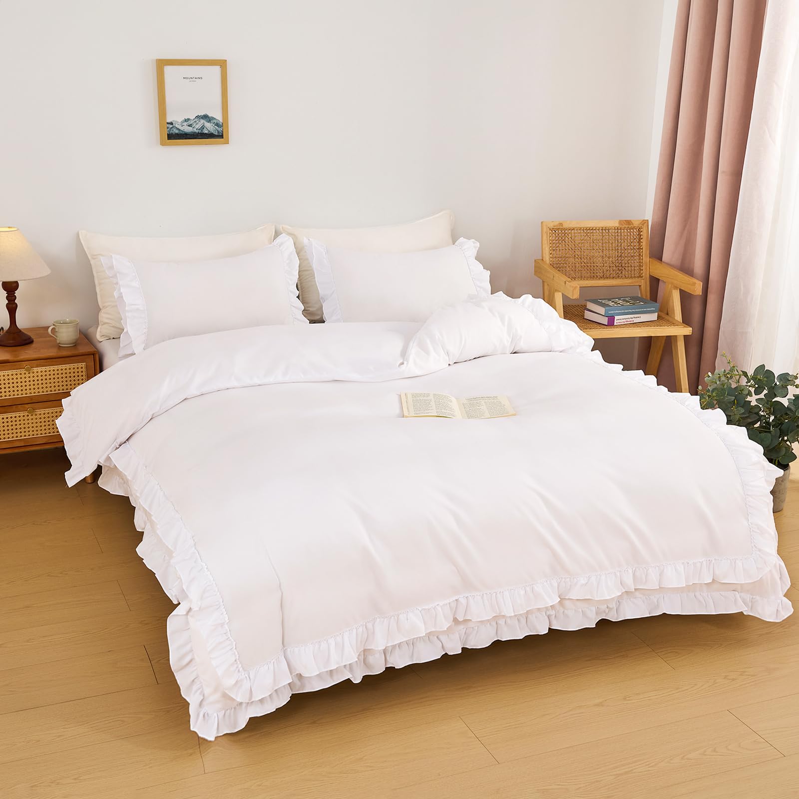 HOdo Home 布団カバー セミダブル 4点セット 掛け布団カバー ベッドカバー 枕カバー ベッドシーツ ボックスシーツ 洋式・和式兼用 寝具カバーセット フリル付き ピーチスキン加工 姫系 洗い 4,943円