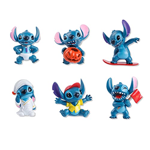 6pcs Stitch Figurines Cute Stitch Characters Figures Toy Set Stitch Cupcake Toppers for Fairy Garden