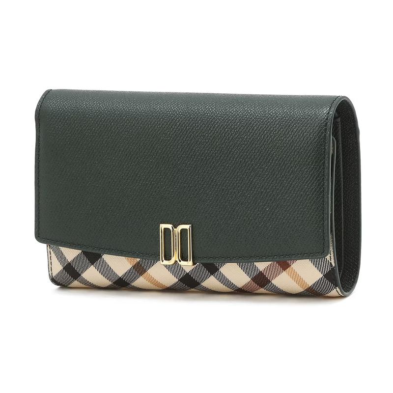 DCWA5F443E2 [VICTORIA] グリーンチェック配色 レザー ミディアム財布