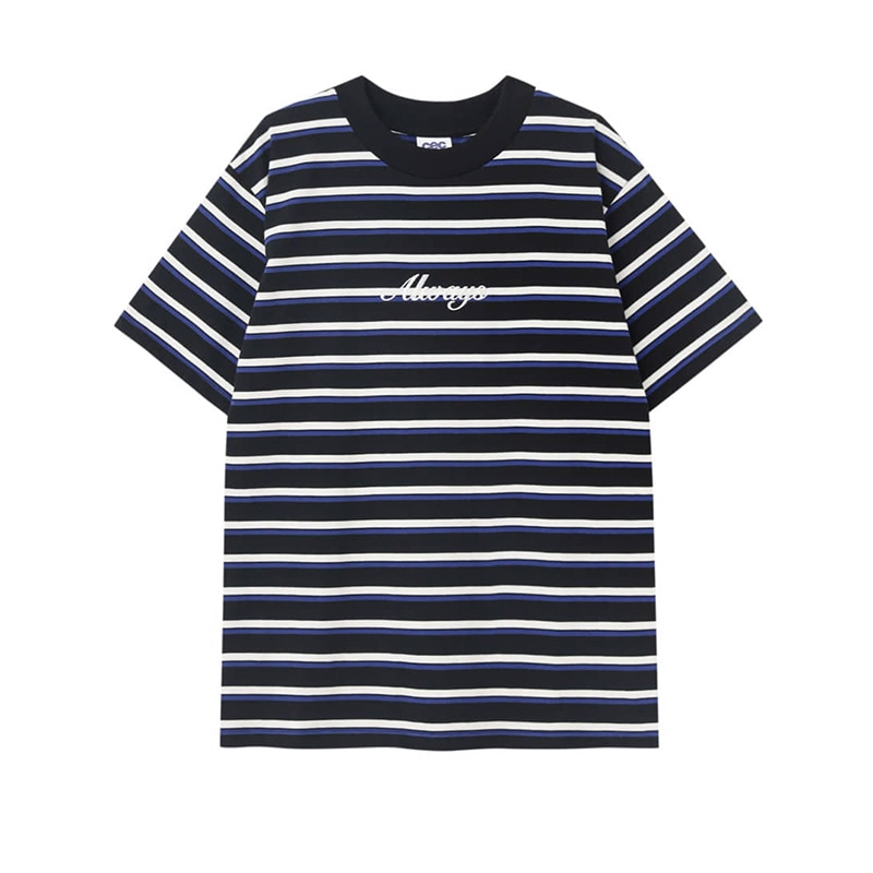 ALWAYS EMBROIDERED STRIPE T-SHIRT(BLACK)