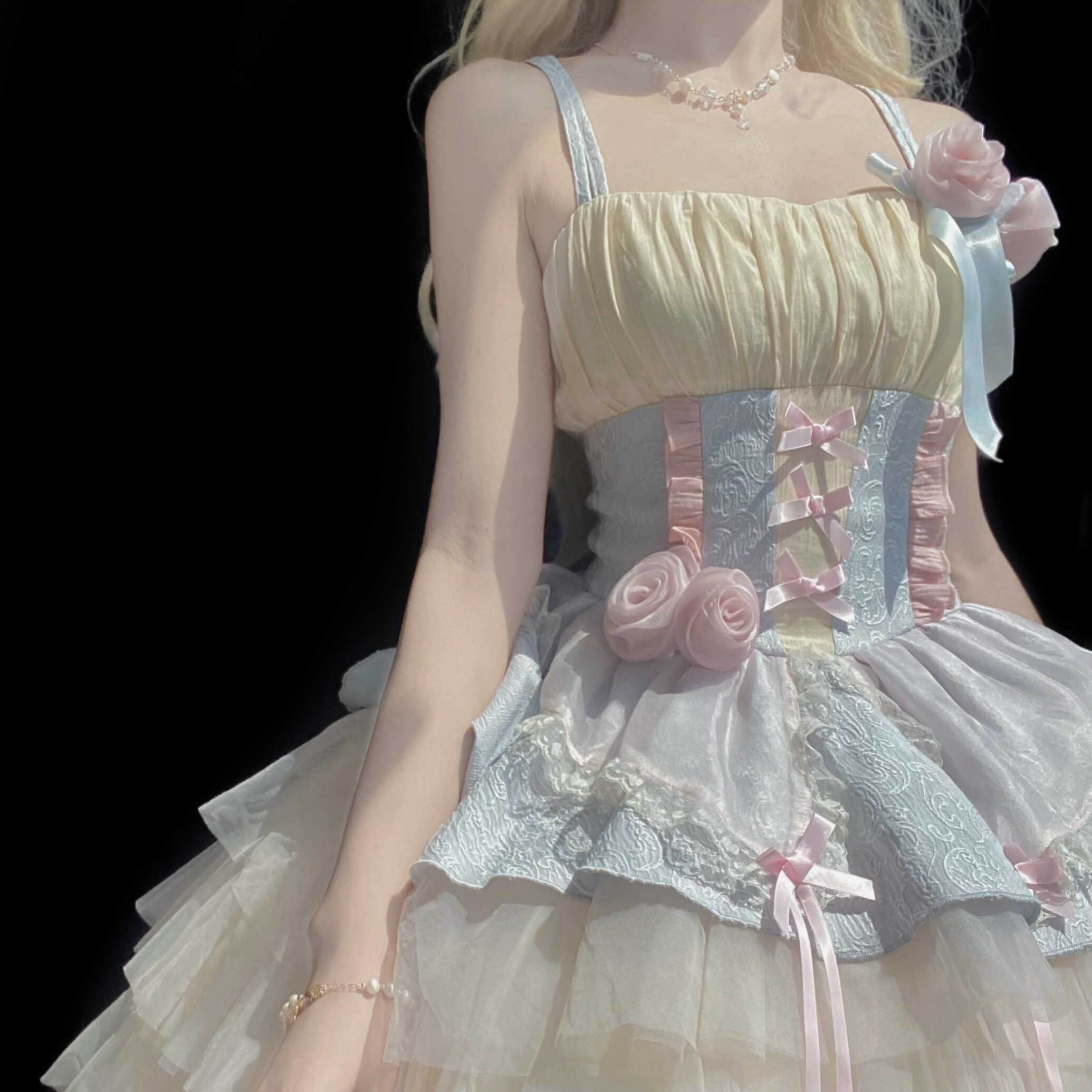 正規品ほろ酔いローズlolitaバレエ犬ショートロリータケーキキャミソールワンピース