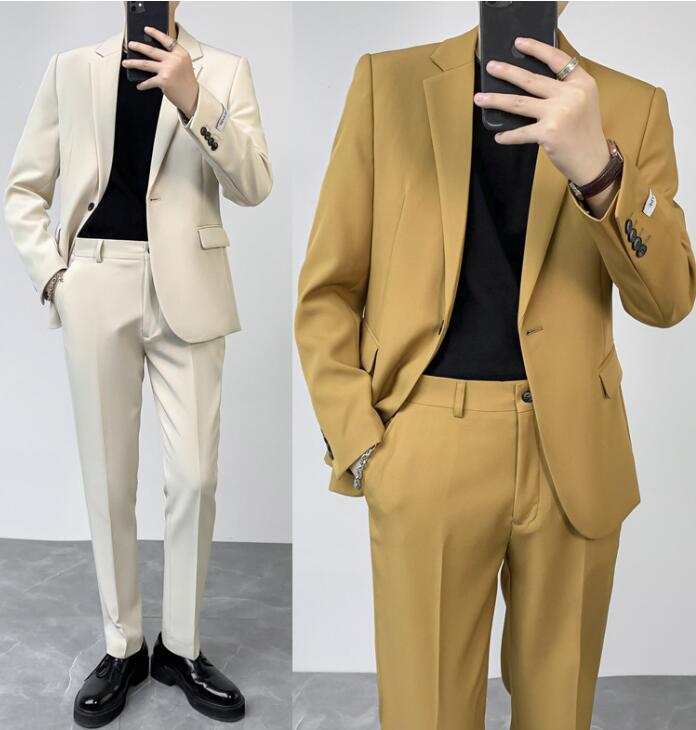 メンズスーツ 韓国風 スリムスーツ 簡潔 格好いい 2点セット 男性用 ビジネス フォーマルスーツ 1つボタンスーツ セレモニースーツ 上下セットスーツ タキシードスーツ 披露宴 結婚式 二次会 成人