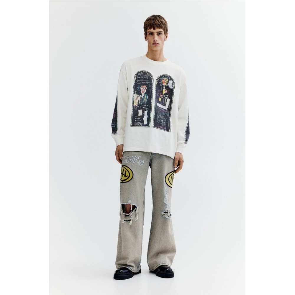 H&M ブーツカットルーズジーンズデニムブルー/バスキア